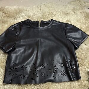 Black Faux Leather Crop Top